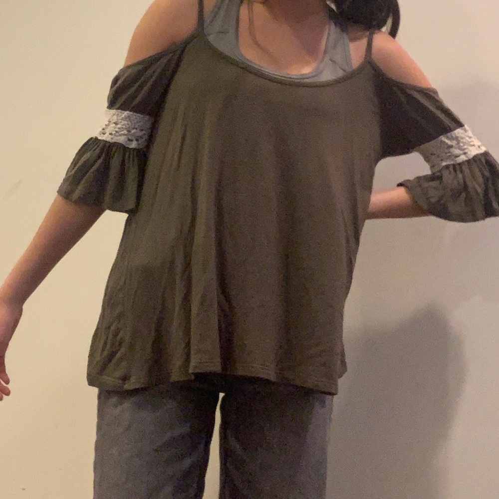 Green cold shoulder shirt